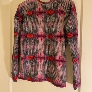 Nike Pro Womens Small Gray Pink Red Thumb Holes Running Gym Crew Shirt